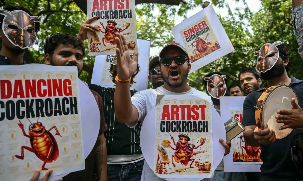 Hundreds join protest led by India's viral 'Cockroach Party'
