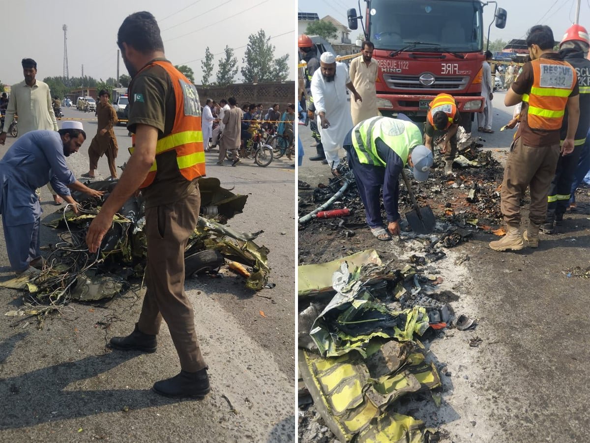 مردان میں پاک فضائیہ کا تربیتی طیارہ گر کر تباہ، 2 پائلٹس شہید
